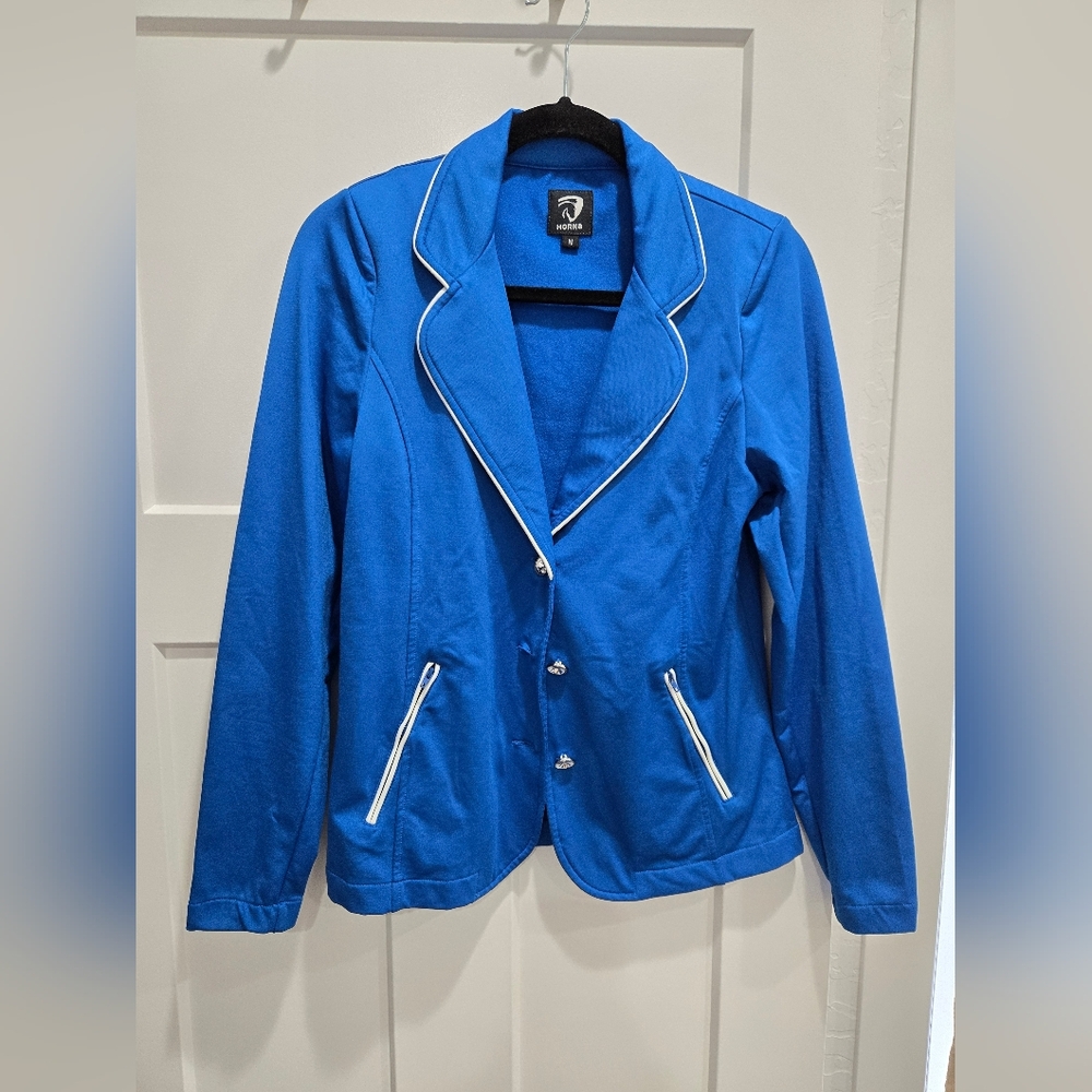 Blue Women's Show Jacket with White Trim